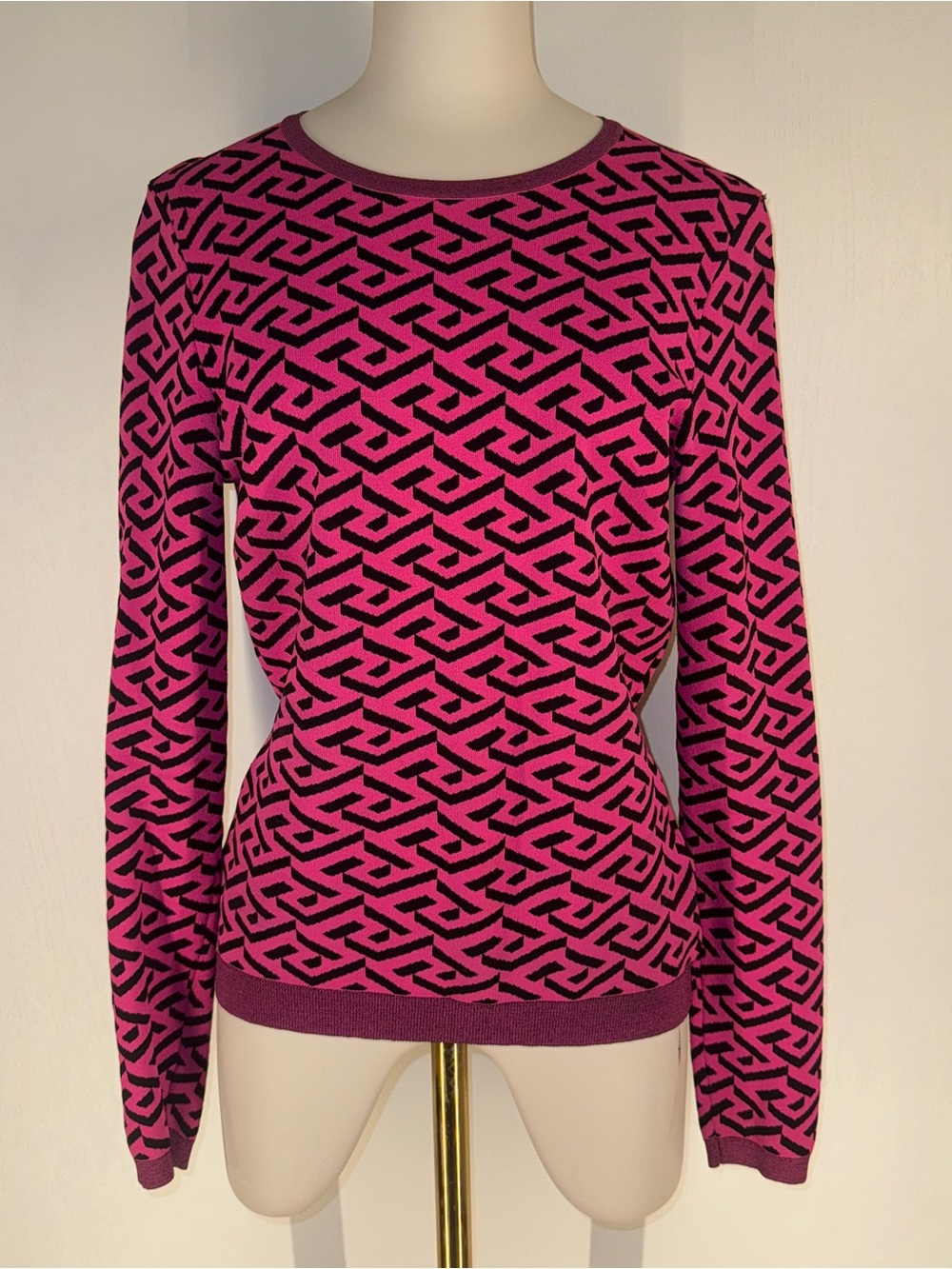 VERSACE la grecca Pink & Black Geometric Knit Sweater